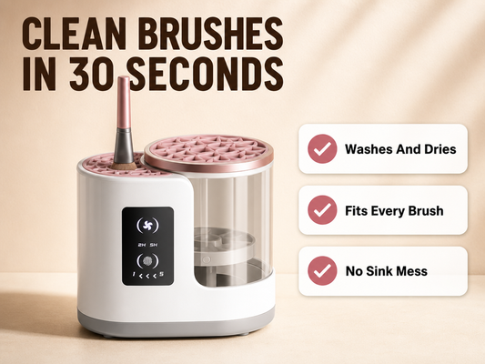 Lucerra Brush Spa automatic makeup brush cleaner and dryer, cleans brushes in 30 seconds